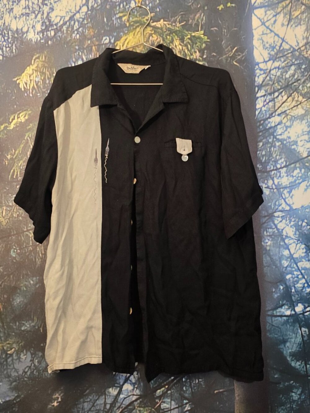 Da Vinci California Mens Shirt XXL Black Colorblock Button Up Casual